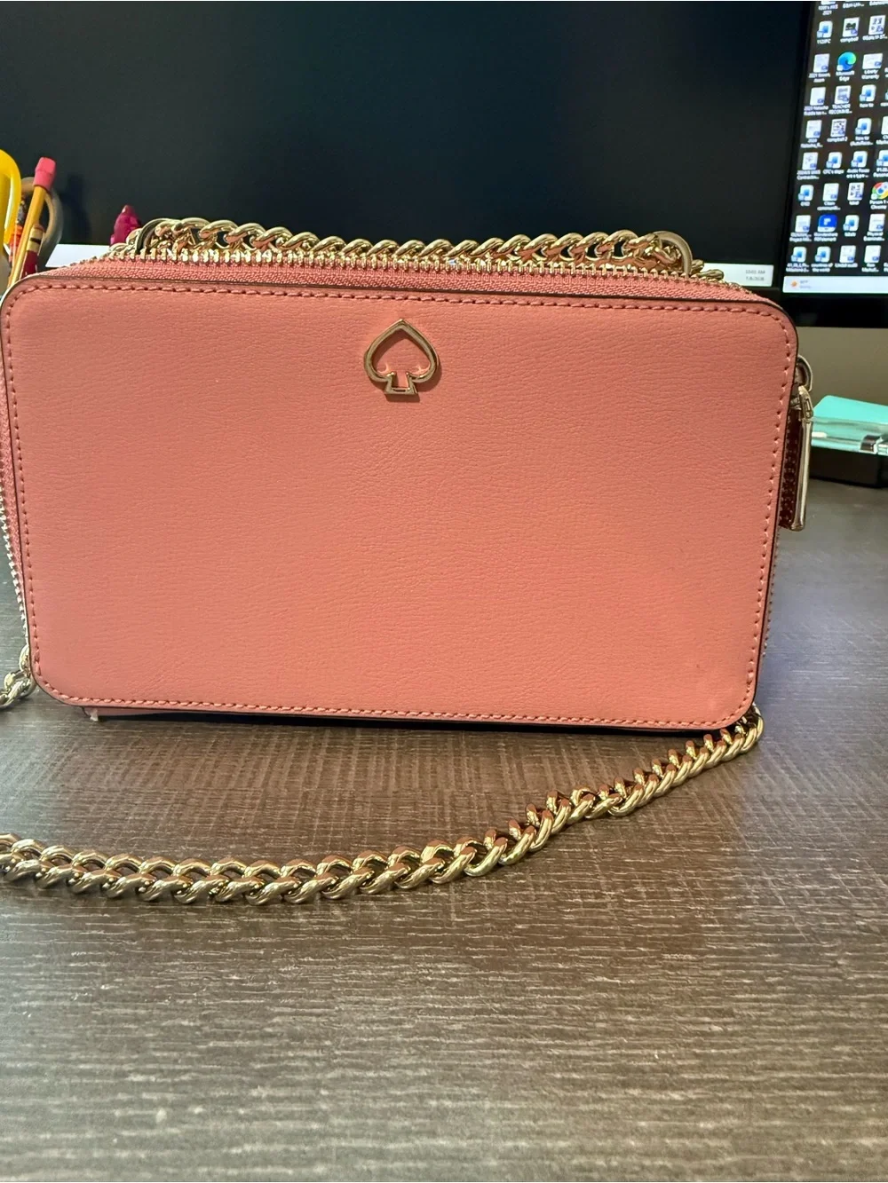 Kate Spade used pink leather chain crossbody bag
